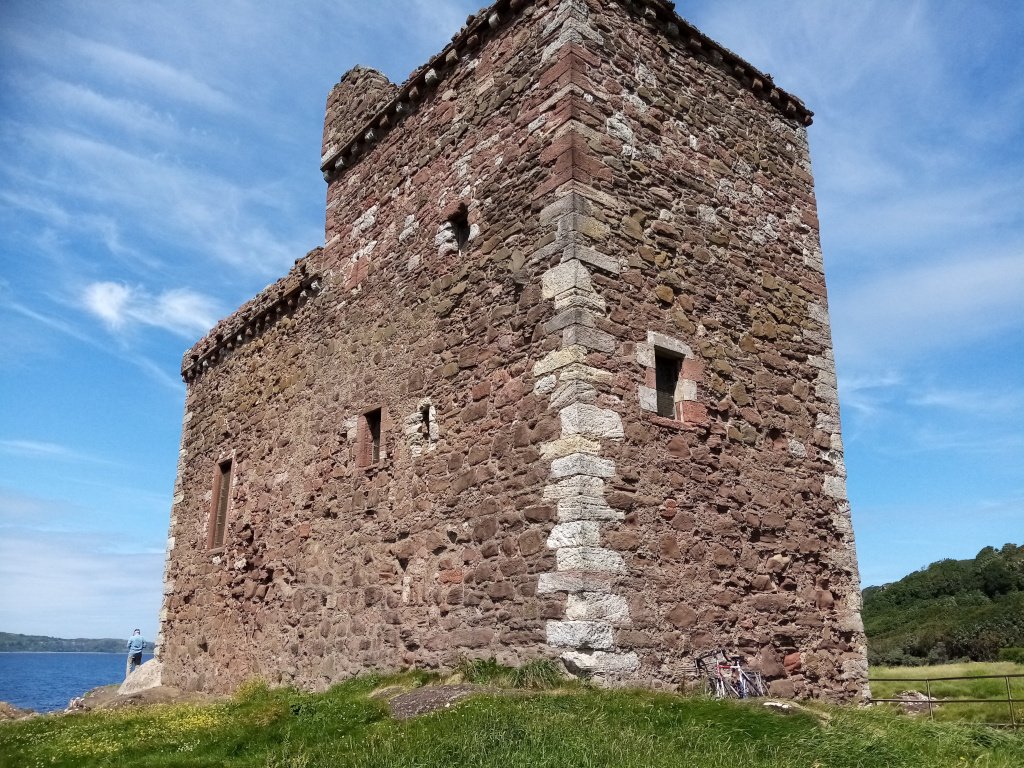 image of square rubble construction tower seen with
     corner foreground